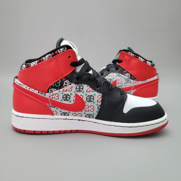 Nike Air Jordan 1 Mid SE Ugly Sweater White Green Red Black DM1208 150 Size 4.5Y - Picture 2 of 11